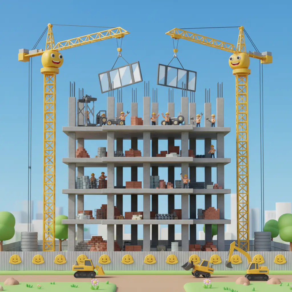 Ilustração 3D de prédio em construção